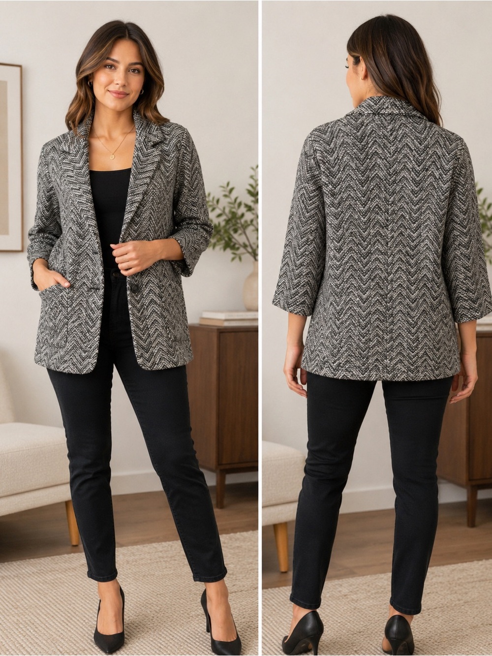 American Eagle Outfitters Gray Herringbone Blazer Jacket Size XS Preppy